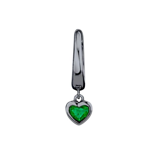 SINGLE EMERALD HEART DROP HUGGIE