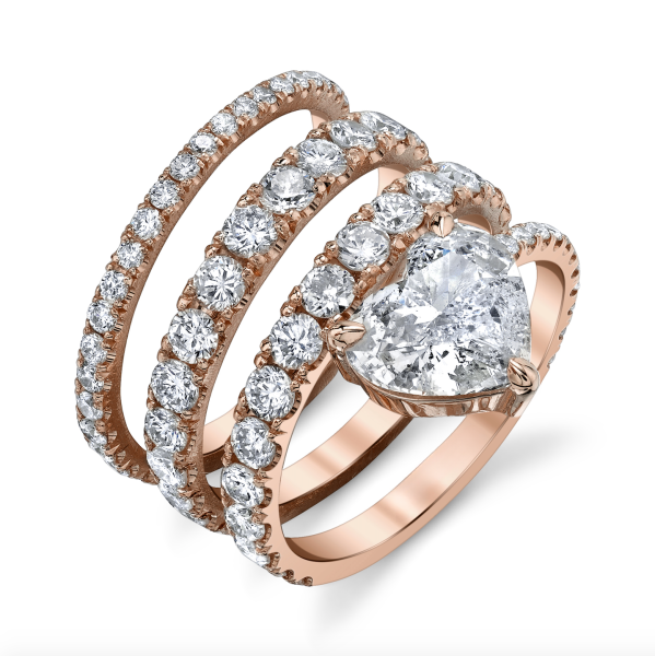 DIAMOND STACKED SPIRAL SOLITAIRE HEART RING