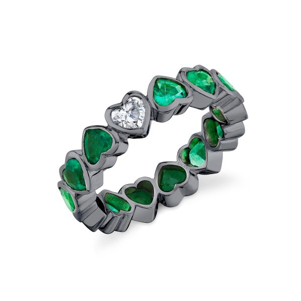 EMERALD & DIAMOND BEZEL HEART BAND