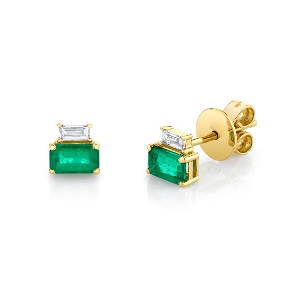 DIAMOND & EMERALD TWO STEP STUDS