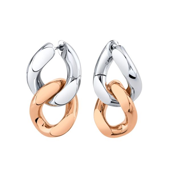 SOLID GOLD TWO TONE FLAT LINK EARRINGS