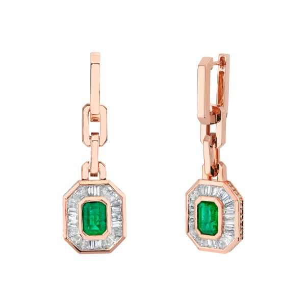EMERALD & DIAMOND HALO MINI DECO EARRINGS