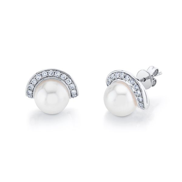 PEARL & DIAMOND HALF MOON STUDS