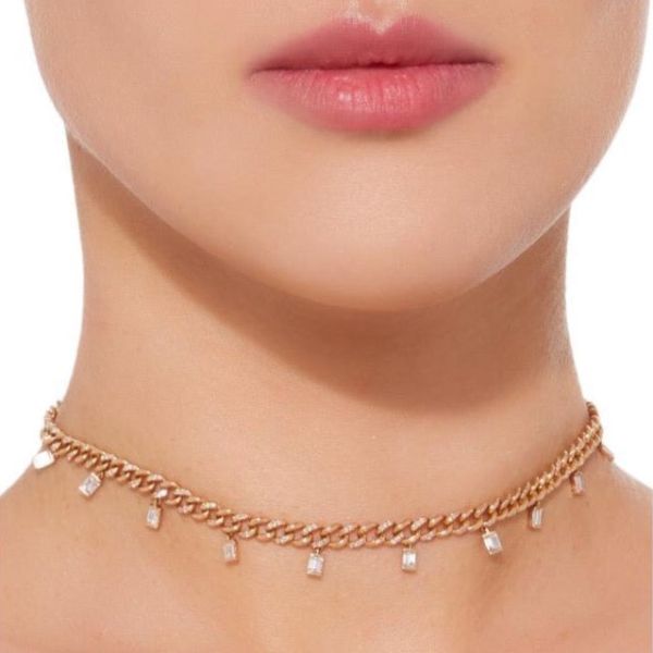 DIAMOND BAGUETTE DROP LINK NECKLACE