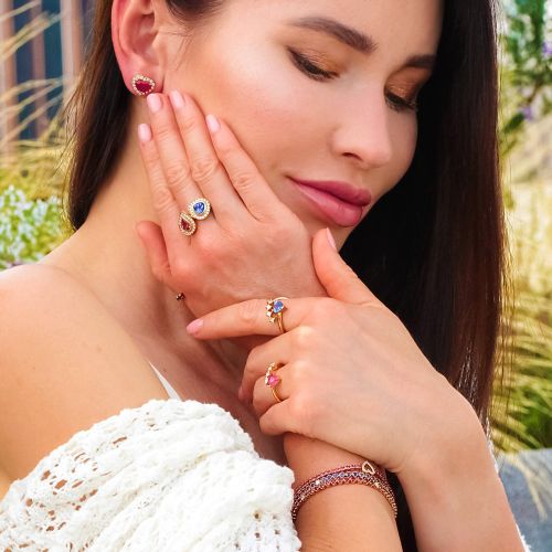 Ruby & White Diamond Ring Drop of Love