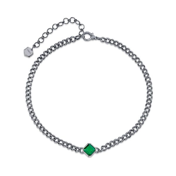 EMERALD CUSHION BEZEL MINI LINK NECKLACE