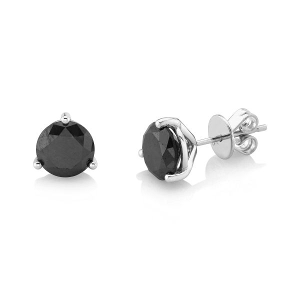 LARGE BLACK DIAMOND ROUND STUDS, 3 PRONG