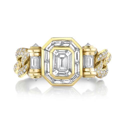 PARTIAL DIAMOND HALO MEDIUM LINK RING
