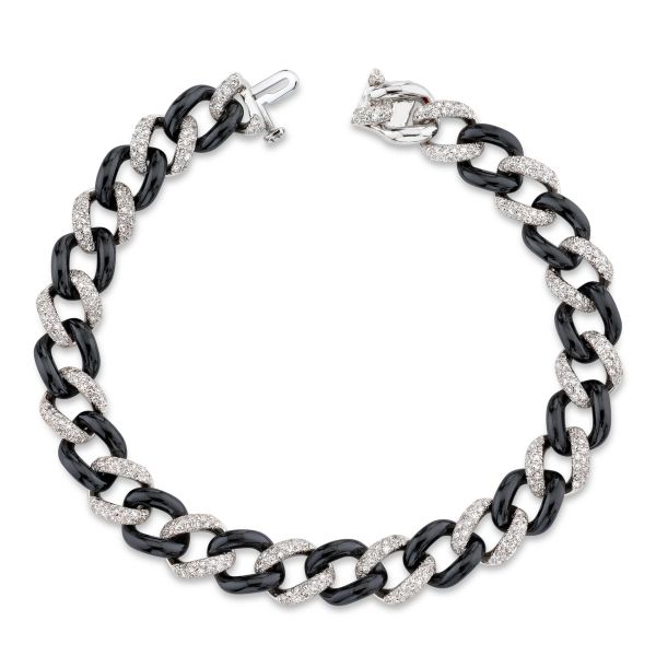 DIAMOND PAVE & BLACK CERAMIC MEDIUM LINK BRACELET