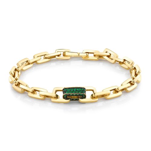 SINGLE PAVE GREEN GARNET SOLID GOLD MINI DECO LINK BRACELET