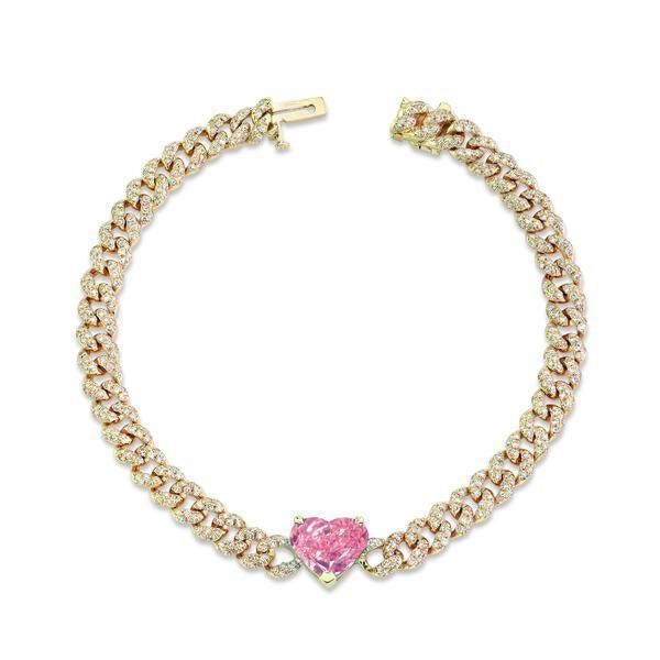 PINK SAPPHIRE HEART PAVE MINI LINK BRACELET