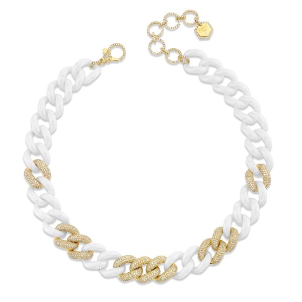 9 PAVE & WHITE CERAMIC JUMBO LINK NECKLACE