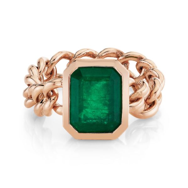 EMERALD CUT BEZEL MINI LINK RING