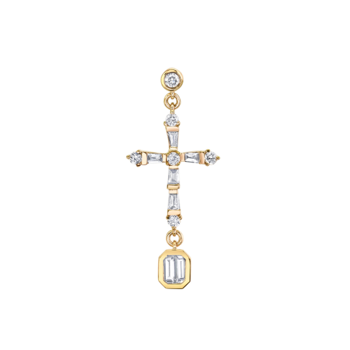 SINGLE DIAMOND CROSS DROP EARRING