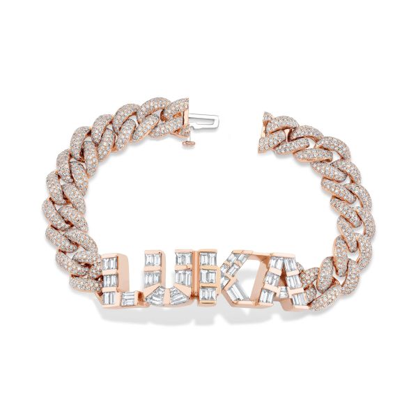 DIAMOND BAGUETTE 4 LETTER NAME PAVE ESSENTIAL LINK BRACELET