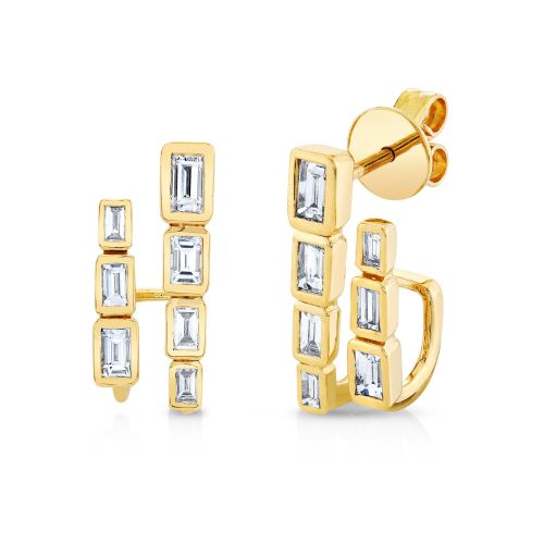 READY TO SHIP DIAMOND BEZEL BAGUETTE DOUBLE STICK STUDS