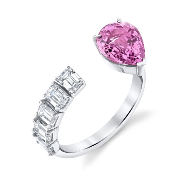 FLOATING PINK SAPPHIRE PEAR & DIAMOND RING