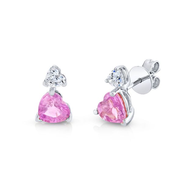 DIAMOND & PINK SAPPHIRE TWO STEP HEART STUDS