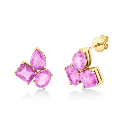 PINK SAPPHIRE OMBRE TRIPLE GEM STUDS