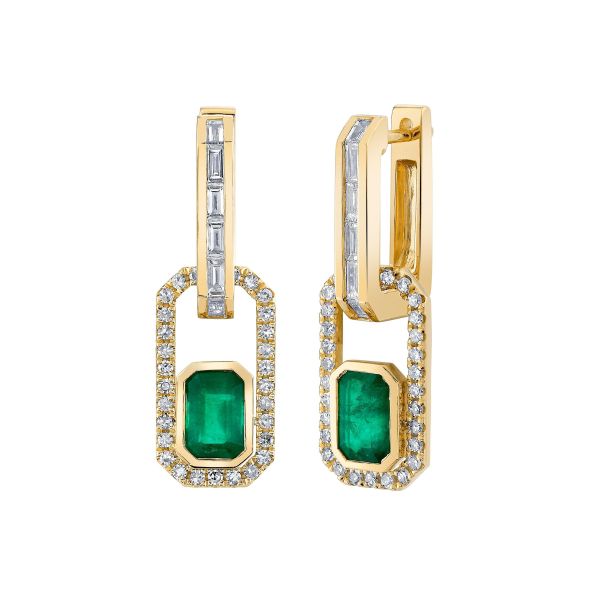 EMERALD & DIAMOND HALO LINK EARRING