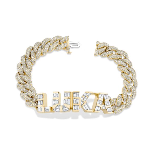 DIAMOND BAGUETTE 4 LETTER NAME PAVE ESSENTIAL LINK BRACELET