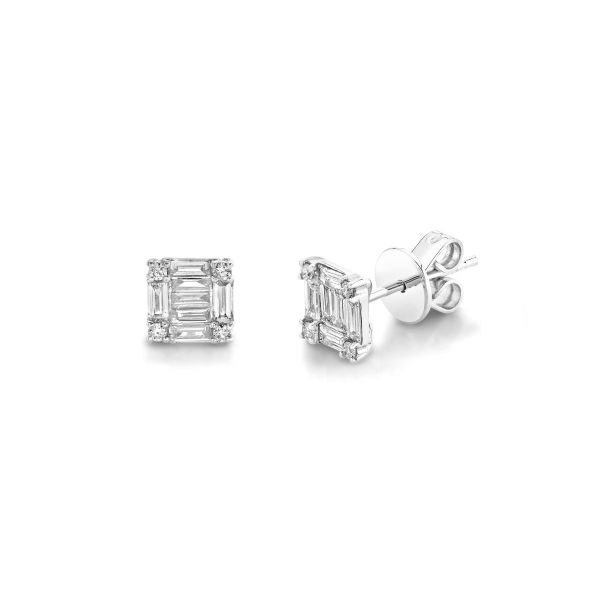 SINGLE DIAMOND SQUARE STACKED BAGUETTE STUD