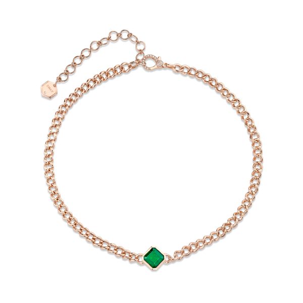 EMERALD CUSHION BEZEL MINI LINK NECKLACE