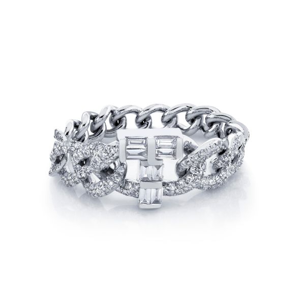 DIAMOND BAGUETTE PERSONALIZED INITIAL GRADUAL LINK RING