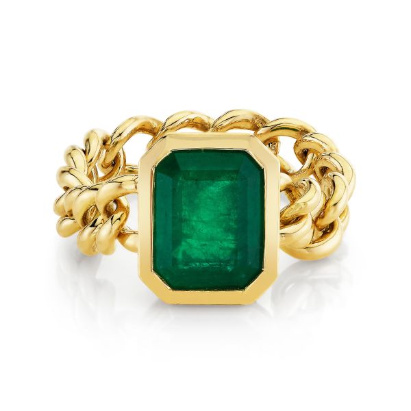 EMERALD CUT BEZEL MINI LINK RING