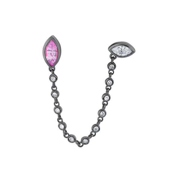 PINK SAPPHIRE & DIAMOND DUO CHAIN LINK STUD