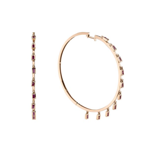 RUBY BAGUETTE DANGLE HOOPS
