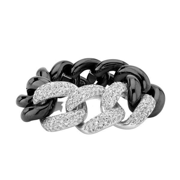 TRIPLE PAVE BLACK CERAMIC ESSENTIAL LINK RING