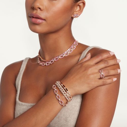 PINK SAPPHIRE & DIAMOND PAVE FLAT GEO LINK BRACELET