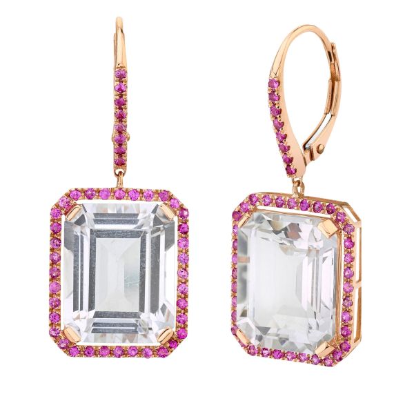 READY TO SHIP PINK SAPPHIRE & WHITE TOPAZ PORTRAIT EARRINGS