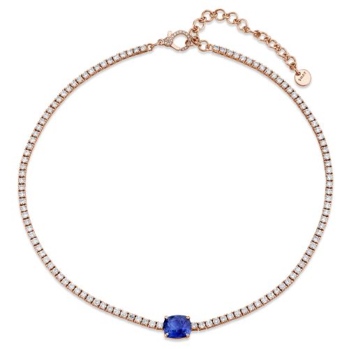 BLUE SAPPHIRE OVAL CUT CENTER TENNIS NECKLACE