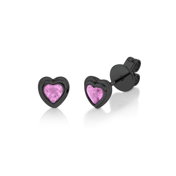 MINI ME PINK SAPPHIRE BEZEL HEART STUDS