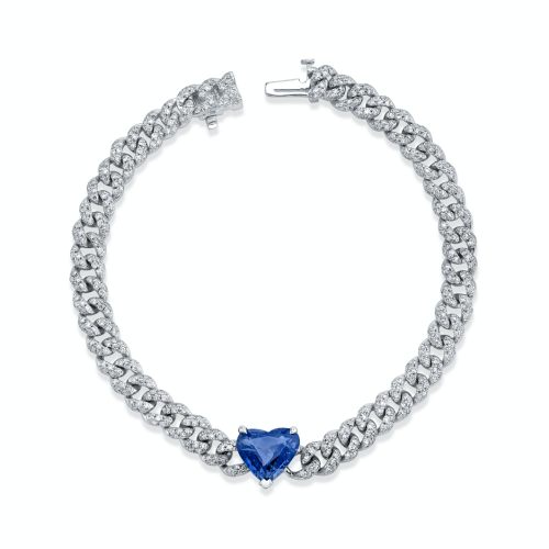BLUE SAPPHIRE HEART PAVE MINI LINK BRACELET