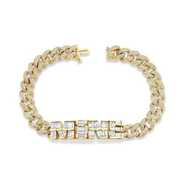 DIAMOND BAGUETTE CUSTOM 4 LETTER PAVE MEDIUM LINK BRACELET