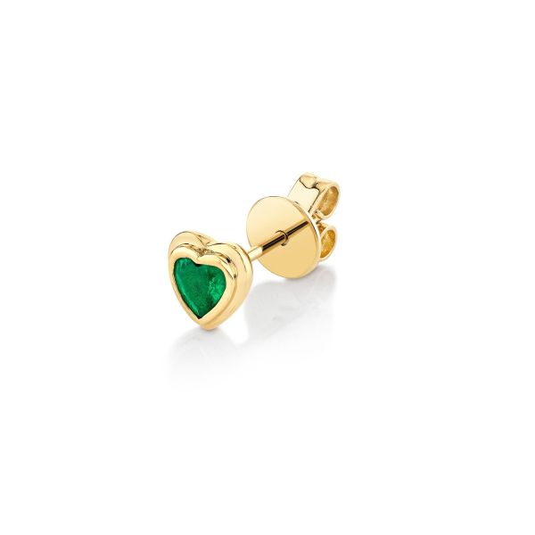 SINGLE EMERALD BEZEL HEART STUD
