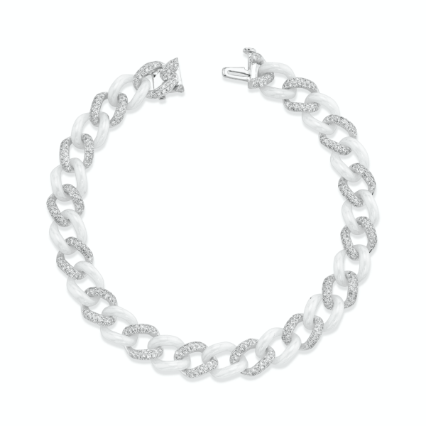 DIAMOND PAVE & WHITE CERAMIC MEDIUM LINK BRACELET