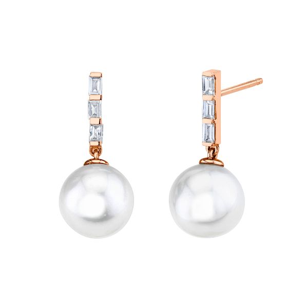 PEARL & DIAMOND BAGUETTE DROP EARRINGS