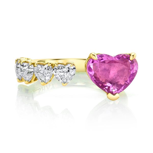 FLOATING PINK SAPPHIRE HEART & DIAMOND RING