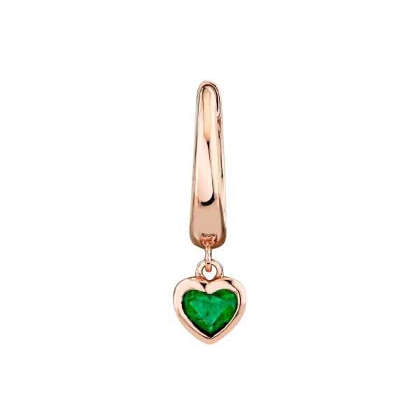 SINGLE EMERALD HEART DROP HUGGIE