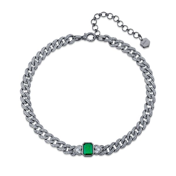 EMERALD TRI DIAMOND MEDIUM LINK NECKLACE