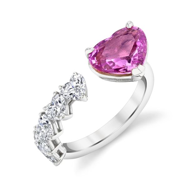 FLOATING PINK SAPPHIRE HEART & DIAMOND RING