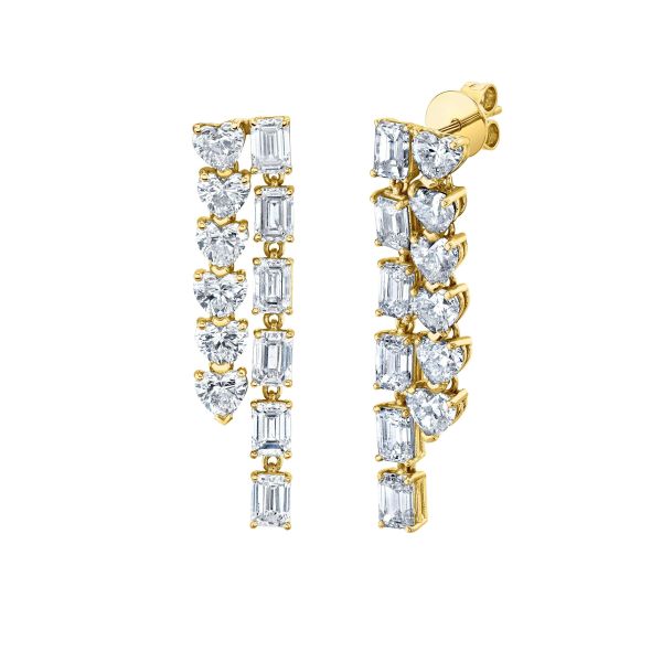DIAMOND HEART & EMERALD WATERFALL EARRINGS