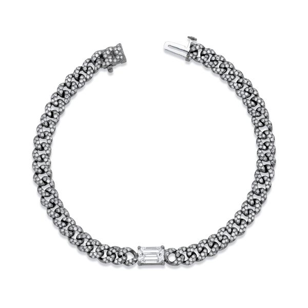 DIAMOND PAVE EMERALD CUT MINI LINK BRACELET