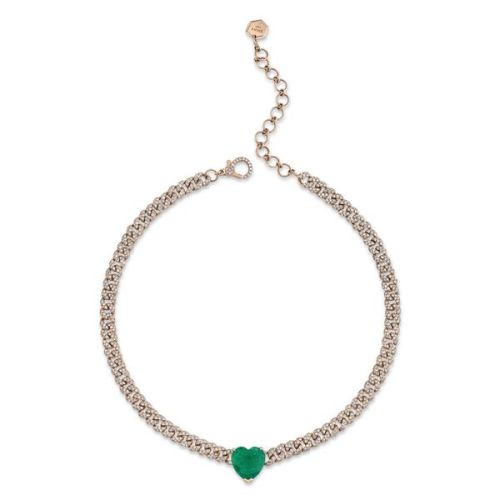 JUMBO EMERALD HEART MINI PAVE LINK NECKLACE
