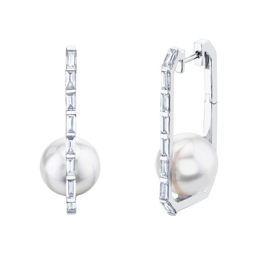 CAGED PEARL & DIAMOND DROP EARRINGS
