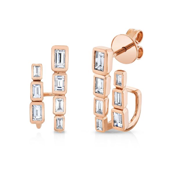 DIAMOND BEZEL BAGUETTE DOUBLE STICK STUDS